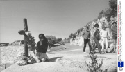 Site Of The Car Crash That Killed Princess Grace Of Monaco / Grace Kelly With Mourner At Cross