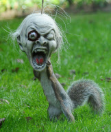 Squirrel examines scary Halloween mask, Fareham, Hampshire, Britain - 24 Oct 2012