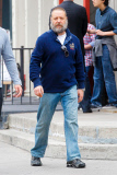 Russell Crowe stretches his legs during a break from filming "Noah"