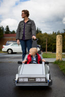Mother makes Back To The Future Delorean from child's push buggy, Seattle, America - 29 Oct 2012