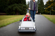 Mother makes Back To The Future Delorean from child's push buggy, Seattle, America - 29 Oct 2012