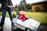 Mother makes Back To The Future Delorean from child's push buggy, Seattle, America - 29 Oct 2012