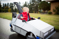Mother makes Back To The Future Delorean from child's push buggy, Seattle, America - 29 Oct 2012
