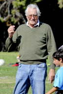 George Lazenby has fun at soccer practice
