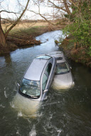 Two cars stuck in River Cam after owners ignored warnings and tried to cross flooded ford, Hinxton, Essex, Britain - 10 Dec 2012