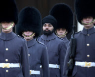 Buckingham Palace Guardsman Jatinderpal Singh Bhullar on parade and on guard for the first time, London, Britain - 11 Dec 2012