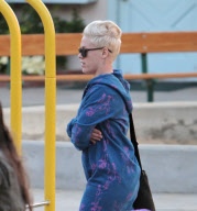 Pink Steps Out in Pajamas to Bring Willow to the Park