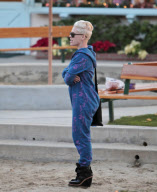 Pink Steps Out in Pajamas to Bring Willow to the Park