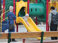 Pink Steps Out in Pajamas to Bring Willow to the Park