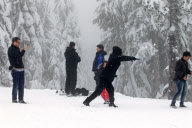 *EXCLUSIVE* Michael Buble takes his wife Luisana and her Family Up in the Snow [NO Canada]