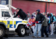 Loyalist protest at Alliance party office against decision not to fly Union flag at City Hall, Belfast, Northern Ireland, Britain - 11 Jan 2013
