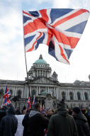 Loyalist protest at Alliance party office against decision not to fly Union flag at City Hall, Belfast, Northern Ireland, Britain - 11 Jan 2013