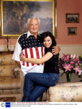 MICHAEL WINNER AND GIRLFRIEND PAOLA LOMBARD AT HIS HOME IN KENSINGTON, LONDON, BRITAIN - 2005