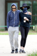 *EXCLUSIVE* An Inconspicuous Anne Hathaway and Adam Shulman take a stroll with Esmeralda 