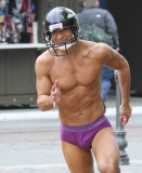 EXCLUSIVE Super ripped Mario Lopez sprints wearing nothing but underwear and a football helmet Part 2