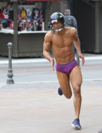 EXCLUSIVE Super ripped Mario Lopez sprints wearing nothing but underwear and a football helmet Part 2