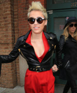 Miley Cyrus Shows Off Her Cleavage in NYC