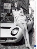 Sandie Shaw Singer Modeling One Of Her Dresses At The Opening Of Her Wells Street Shop In 1967. She Is Pictured Sitting On A Lamborghini Miura Sports Car.