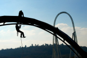 Engineers carry out safety checks on rollercoasters and other rides at Thorpe Park, Surrey, Britain - 26 Feb 2013