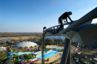 Engineers carry out safety checks on rollercoasters and other rides at Thorpe Park, Surrey, Britain - 26 Feb 2013