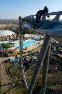 Engineers carry out safety checks on rollercoasters and other rides at Thorpe Park, Surrey, Britain - 26 Feb 2013