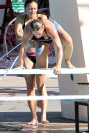 Nicole Eggert perfects her Diving Skils for "Splash"