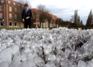 Spray from a fountain creating ice formations, Welwyn Garden City, Hertfordshire, Britain - 12 Mar 2013