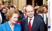 Lady Margaret Thatcher declaring Her Support to William Hague for the leadership of the Conservative Party outside the House of Parliament, London, Britain - Jun 1997