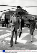Conservative M.p. Michael Heseltine (baron Heseltine Of Thenford) Arriving At Westland Airport Battersea London In A Super Puma Helicopter.