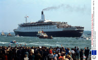The Falklands War, The QE2 leaving for the Falkland Islands, Southampton, Britain - 1982