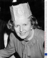 Prime Minister Margaret Thatcher (wearing A Paper Christmas Party Hat )in A Party Mood At The Weekend At An Old Peoples Home In The Grange Estate Community Centre In Her Finchley Constituency.