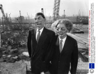 Spitting Image Puppets Of Margaret Thatcher And Ronald Reagan At London's Limehouse Television Studios Canary Wharf.