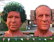 Giant 12 foot garden ornaments of Queen Elizabeth II and Prince Philip in a garden in Fifield, Berkshire, Britain - 17 Apr 2013