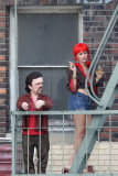 Elle Fanning and Peter Dinklage reach new heights on the set of "Low Down"