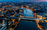 Aerial views of London at night, London, Britain - 14 Apr 2013