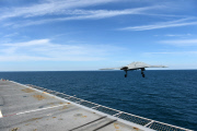 An X-47B Unmanned Combat Air System demonstrator launches from the flight deck of the aircraft carrier USS George H.W. Bush, Atlantic Ocean - 14 May 2013