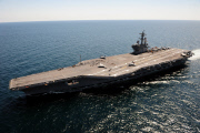 An X-47B Unmanned Combat Air System demonstrator launches from the flight deck of the aircraft carrier USS George H.W. Bush, Atlantic Ocean - 14 May 2013