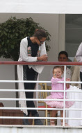 Joel Edgerton with his familly at Eden Roc hotel during Cannes Film Festival.