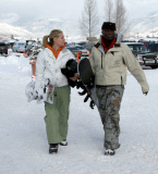 Heidi and Seal skiing