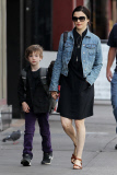 Rachel Weisz and son Henry joined by a pigeon on their walk