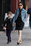 Rachel Weisz and son Henry joined by a pigeon on their walk