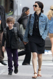 Rachel Weisz and son Henry joined by a pigeon on their walk