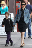 Rachel Weisz and son Henry joined by a pigeon on their walk