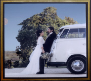 Campervan enthusiasts Mark and Lisa Vallier, who have owned the same VW van for 15 years, Dorset, Britain - 30 May 2013