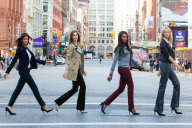 Hilary Rhoda and Karolina Kurkova have some fun on a fashion shoot