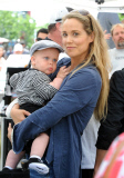 Elizabeth Berkley And Son Sky On The Set Of "Extra TV"