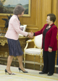 Queen Sofia Of Spain Welcomes Two Nobel Peace Winners.
