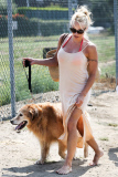 Pamela Anderson walks her dog in Los Angeles