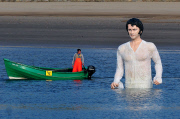 Giant sculpture of Colin Firth as Mr Darcy emerges from the sea at South Bay Beach, Scarborough, Britain - 17 Jul 2013