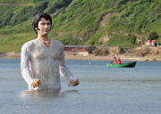 Giant sculpture of Colin Firth as Mr Darcy emerges from the sea at South Bay Beach, Scarborough, Britain - 17 Jul 2013